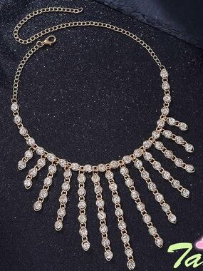 Anthropologie Gold and Clear Crystal Fringe Necklace